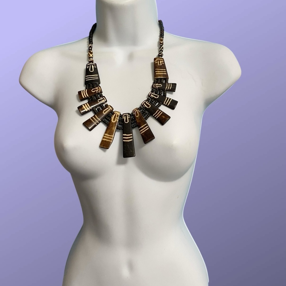African Yak Bone Bib Statement Ethnic Tribal Bohemian Necklace